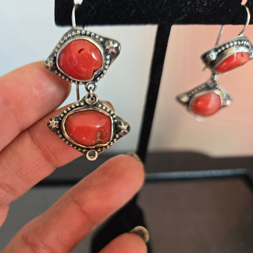 Red Coral Dangle Earrings