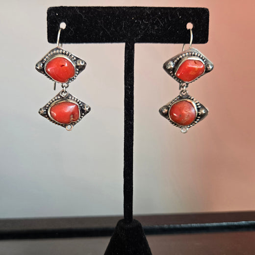 Red Coral Dangle Earrings