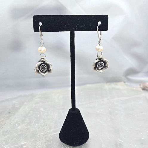 Silver Rose Dangle Earrings