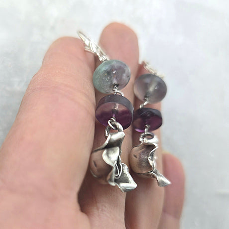 Silver Rose and Fluorite Dangle Earrings