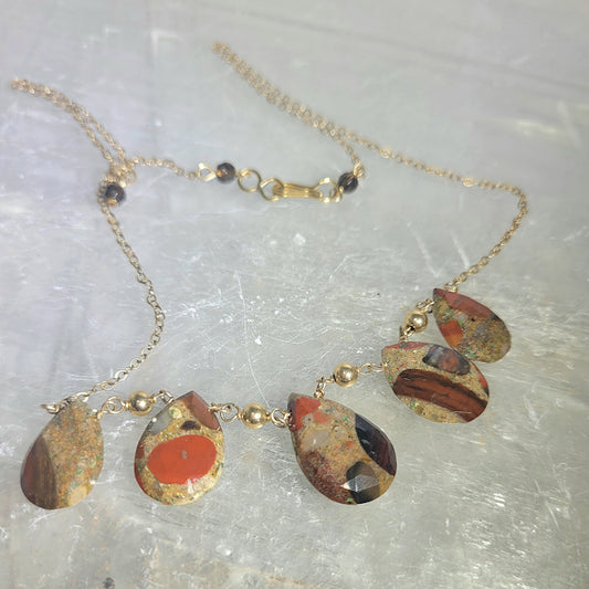 Gold Red Jasper Briolette Necklace