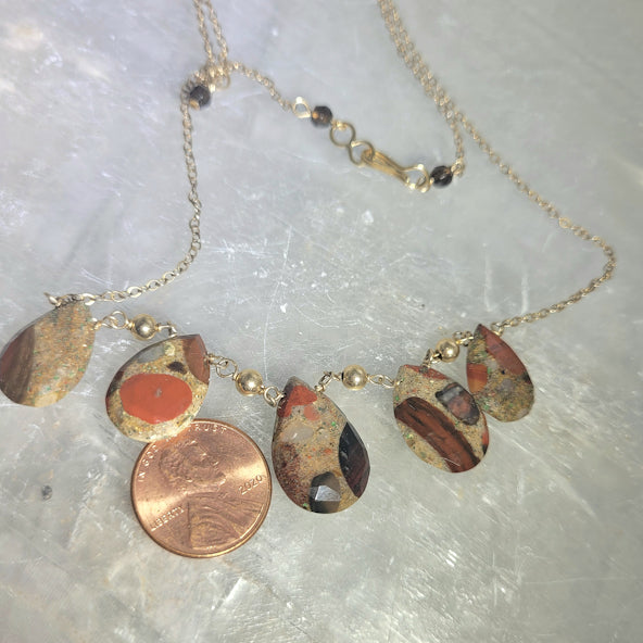Gold Red Jasper Briolette Necklace