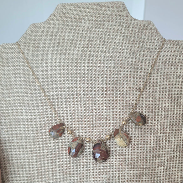 Gold Red Jasper Briolette Necklace