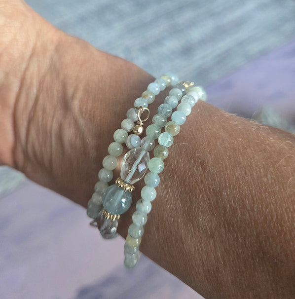 14kt Gold Aquamarine Beaded Necklace/Bracelet