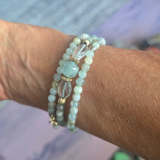 14kt Gold Aquamarine Beaded Necklace/Bracelet