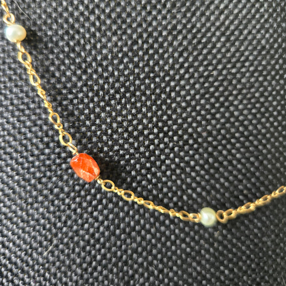 Sunstone and Pearl Necklace