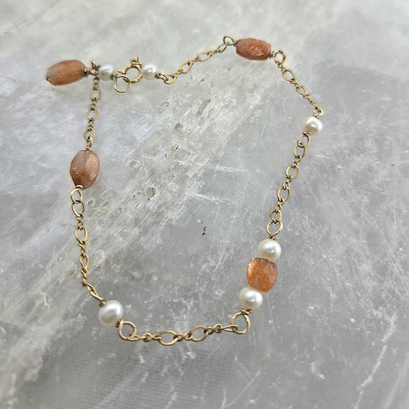 Sunstone and Pearl Necklace
