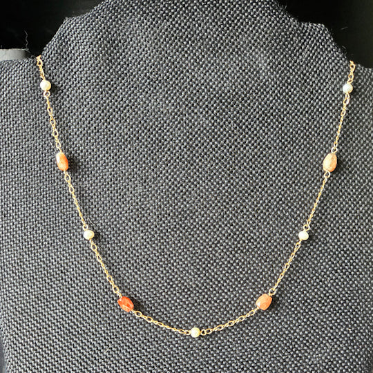 Sunstone and Pearl Necklace