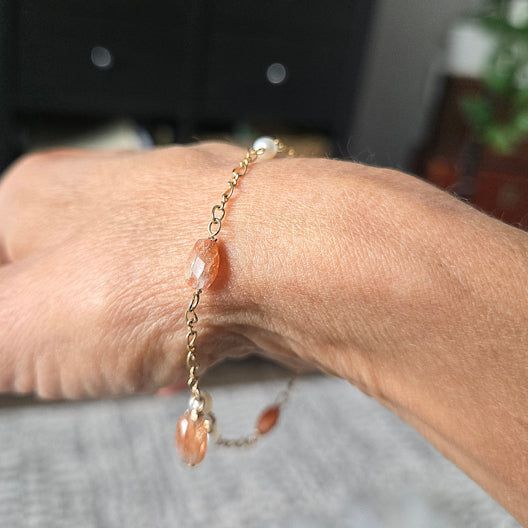 Sunstone and Pearl Necklace