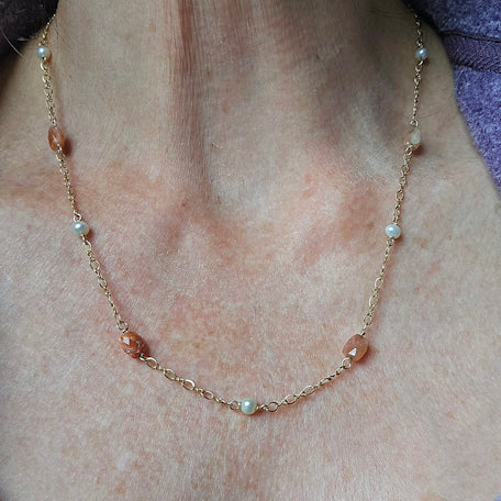Sunstone and Pearl Necklace