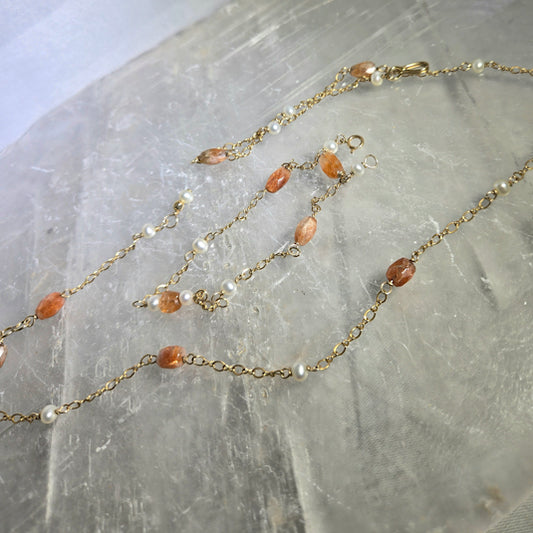 Sunstone and Pearl Necklace