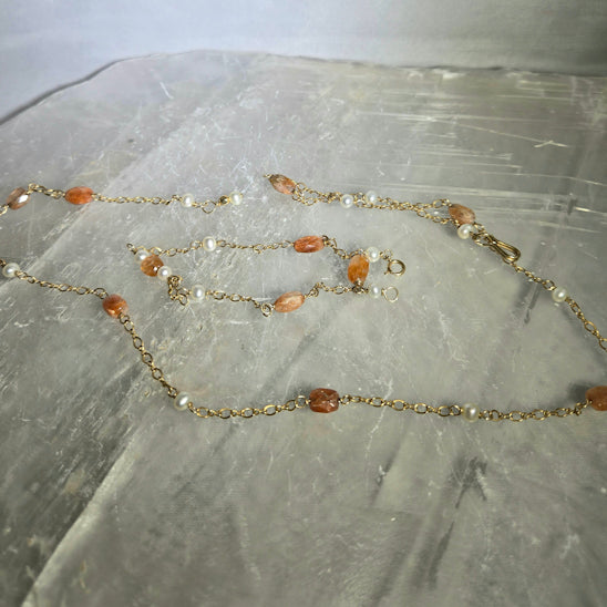 Sunstone and Pearl Necklace