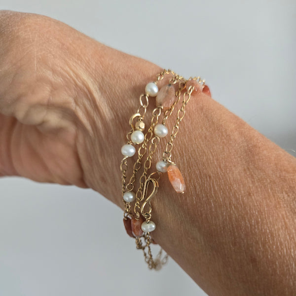 Sunstone and Pearl Necklace
