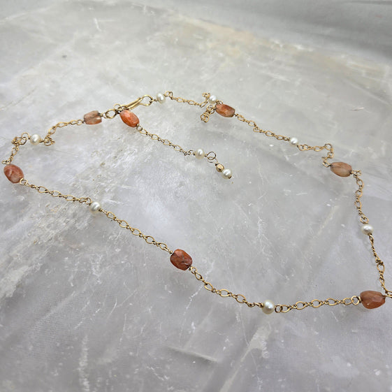 Sunstone and Pearl Necklace