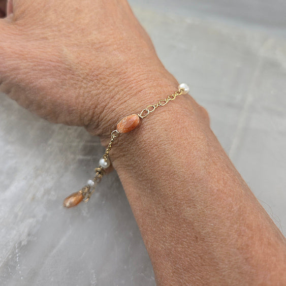 Sunstone and Pearl Necklace
