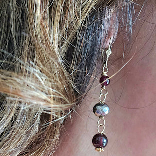 Garnet and Pyrite Dangle Earrings