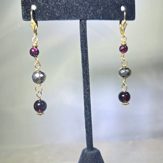 Garnet and Pyrite Dangle Earrings