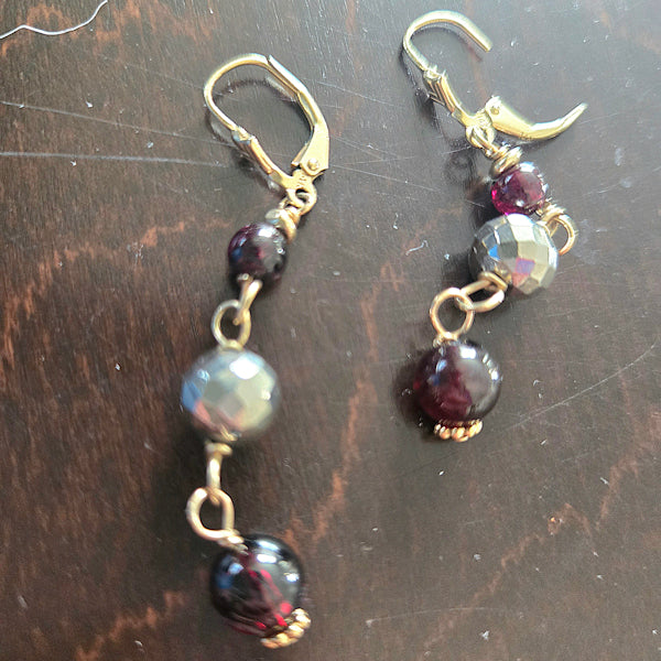 Garnet and Pyrite Dangle Earrings