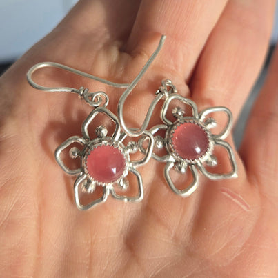 Pink Rhodochrosite Flower Earrings