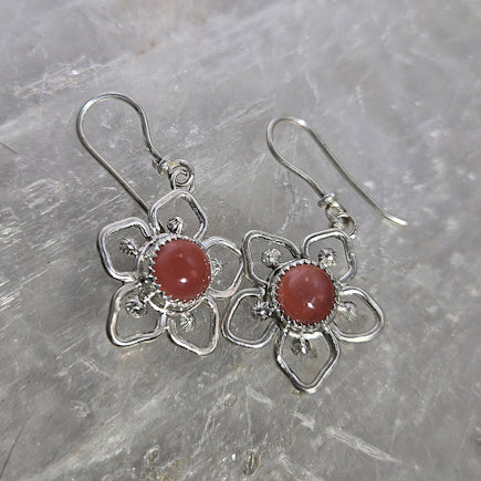 Pink Rhodochrosite Flower Earrings