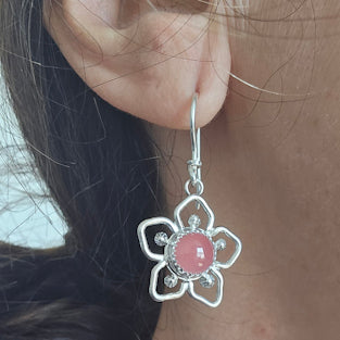 Pink Rhodochrosite Flower Earrings