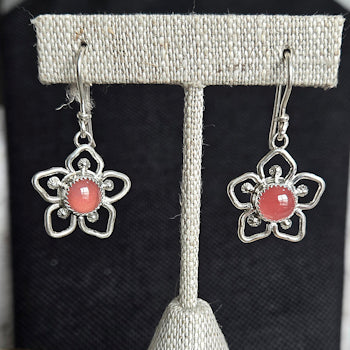 Pink Rhodochrosite Flower Earrings