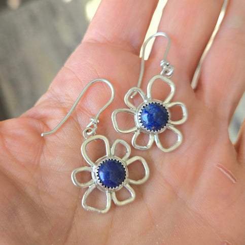 Blue Lapis Flower Earrings