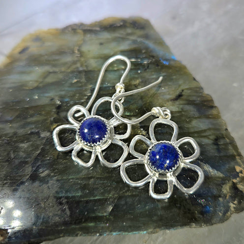 Blue Lapis Flower Earrings