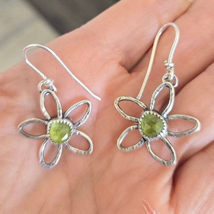 Green Peridot Flower Earrings