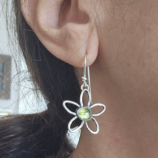 Green Peridot Flower Earrings