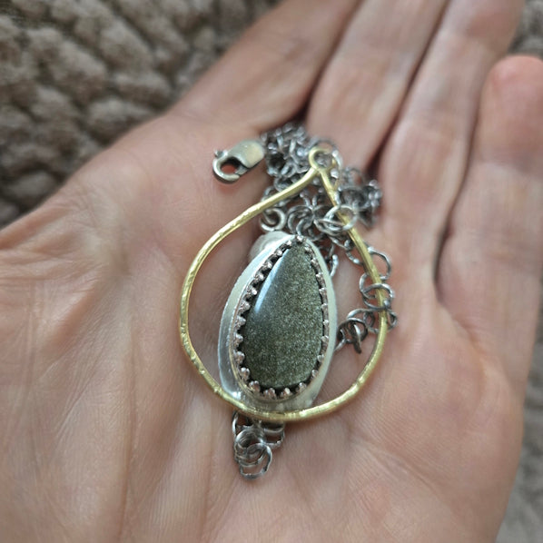 Golden Sheen Obsidian 18kt Gold Necklace