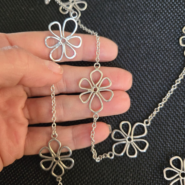 Sterling Silver Link Flower Necklace