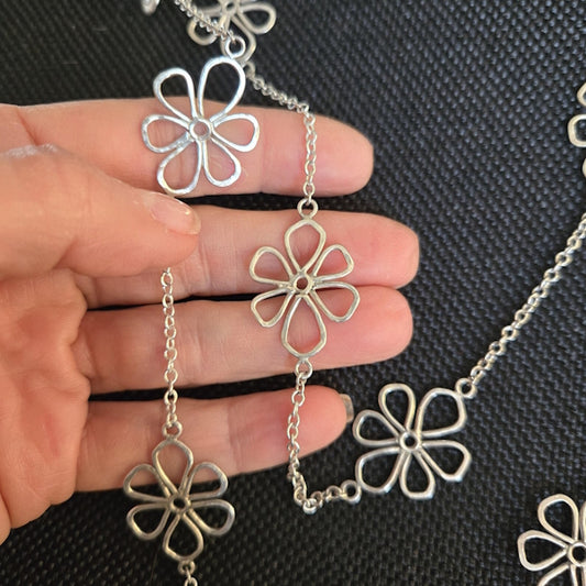 Sterling Silver Link Flower Necklace