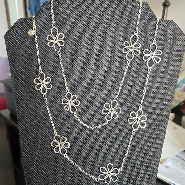 Sterling Silver Link Flower Necklace
