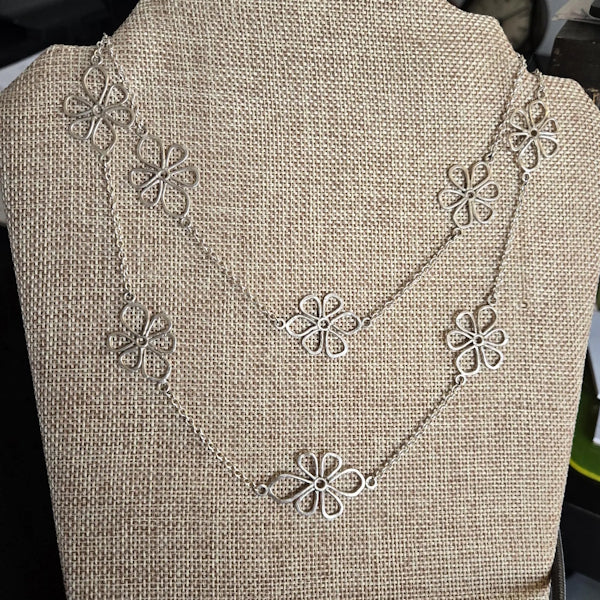 Sterling Silver Link Flower Necklace