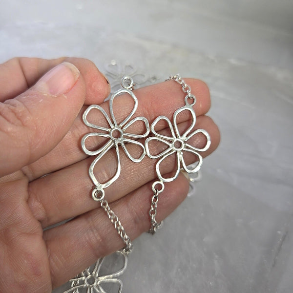 Sterling Silver Link Flower Necklace
