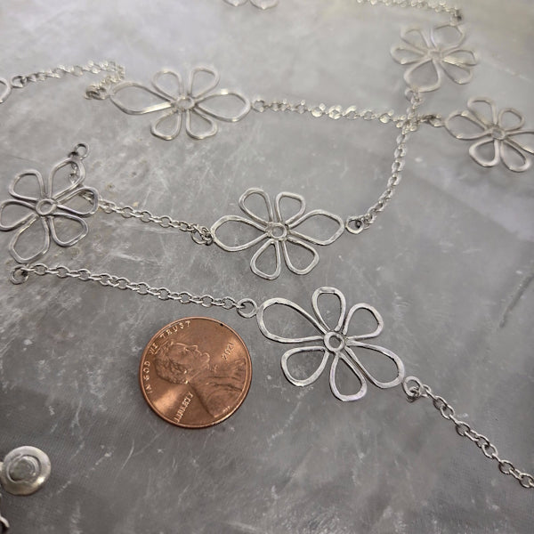Sterling Silver Link Flower Necklace