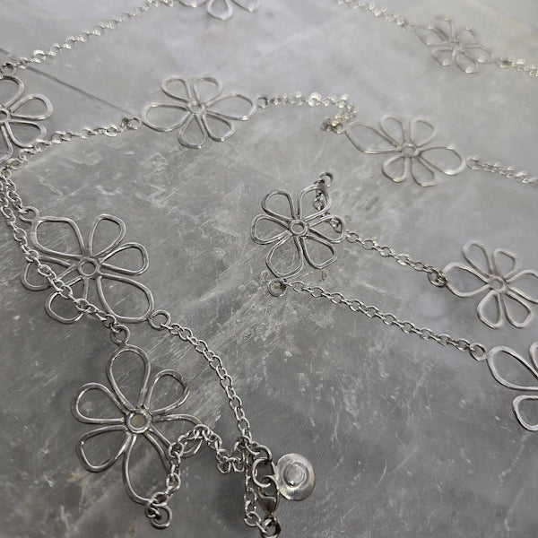 Sterling Silver Link Flower Necklace