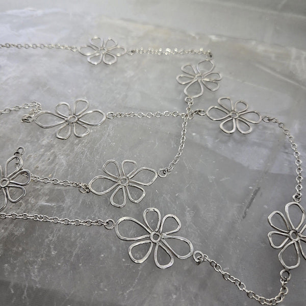 Sterling Silver Link Flower Necklace