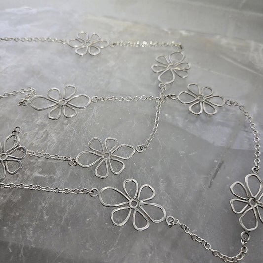 Sterling Silver Link Flower Necklace