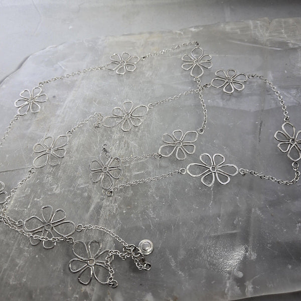 Sterling Silver Link Flower Necklace