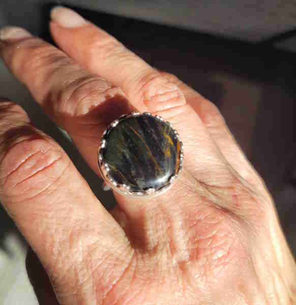 Blue Tigers Eye Sterling Silver Ring