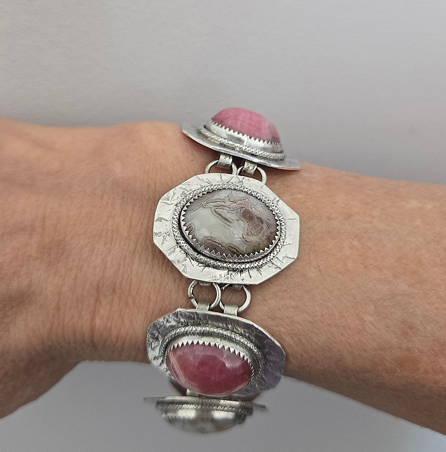 Pink Rhodochrosite and Botswana Agate Bracelet