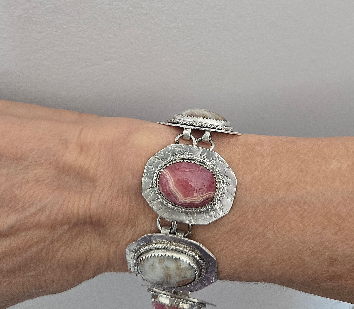 Pink Rhodochrosite and Botswana Agate Bracelet