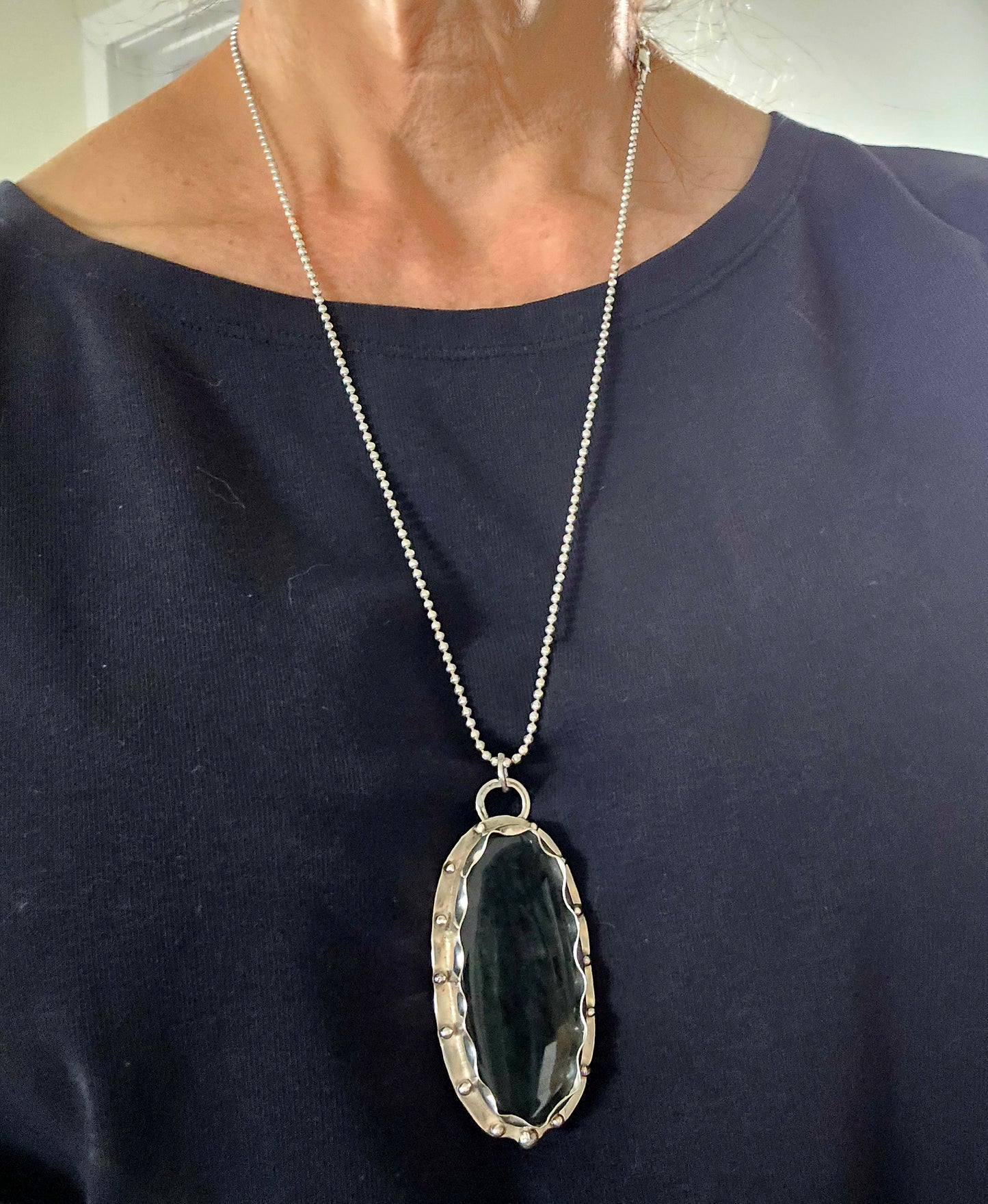 Velvet Obsidian Sterling Silver Pendant Necklace