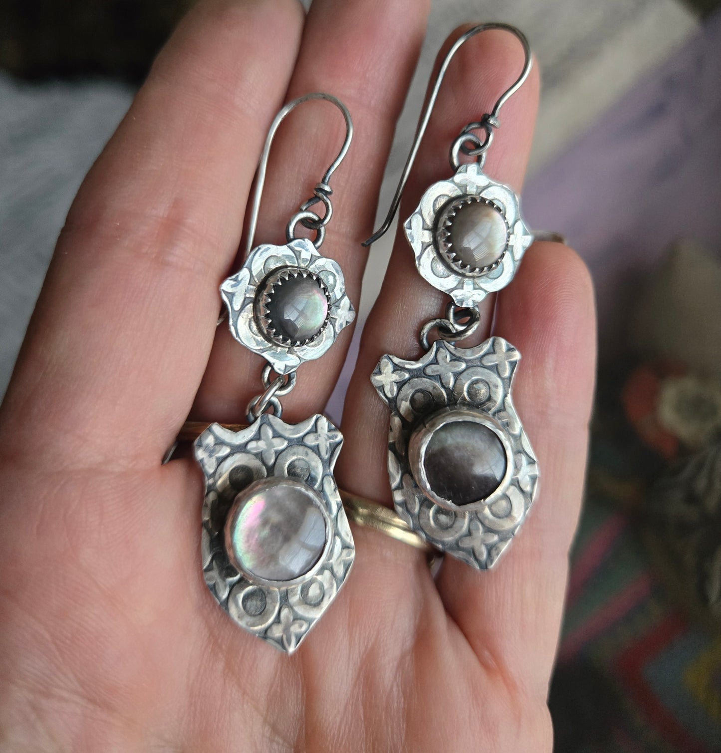 Black Mother of Pearl Shield Earrings