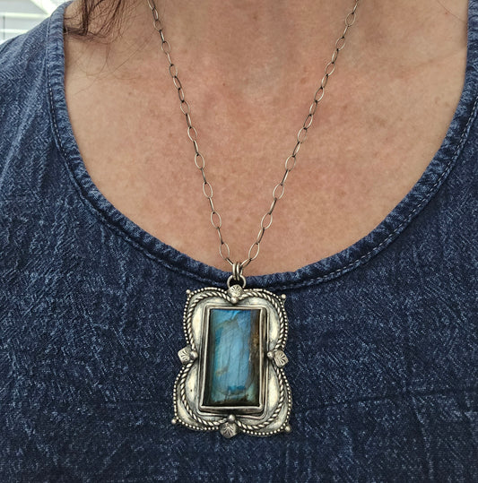 Rectangular Labradorite Pendant Necklace