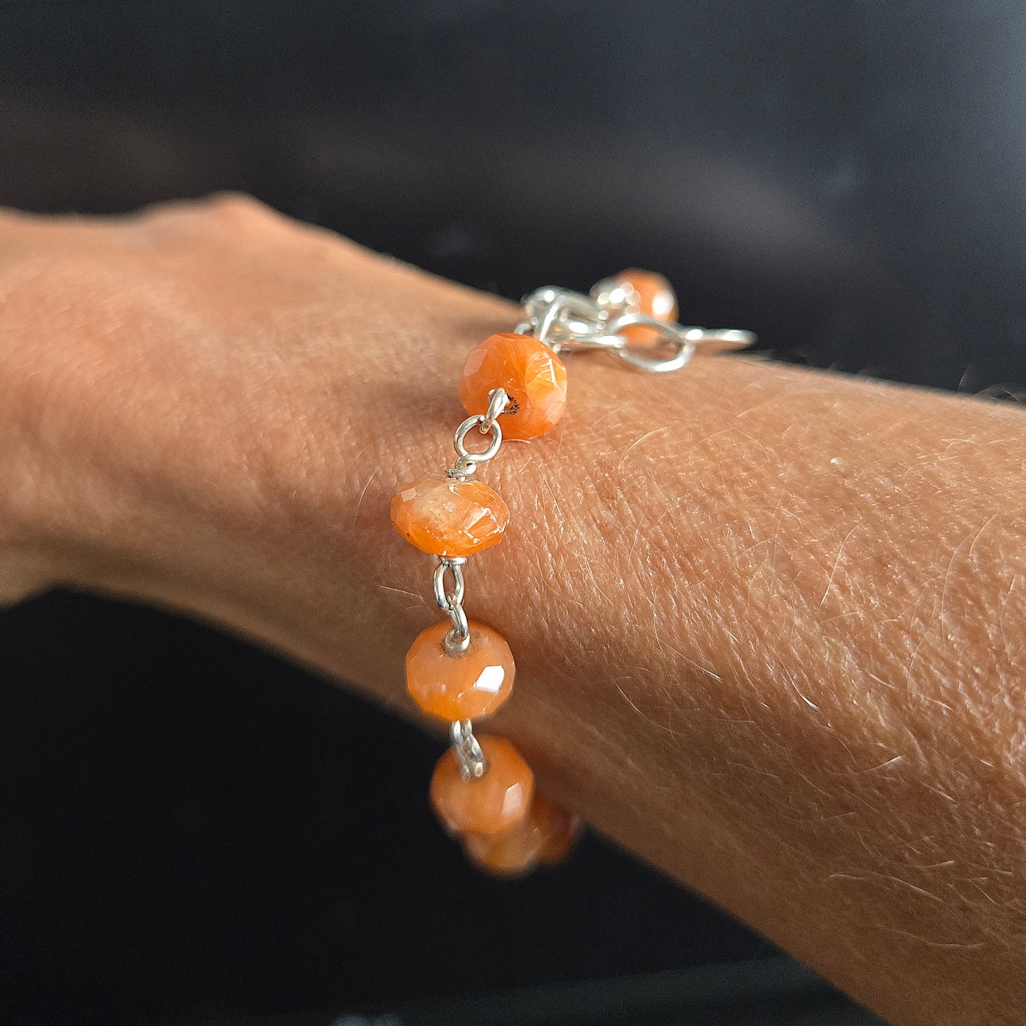 Faceted Orange Calcite Sterling Silver Bracelet