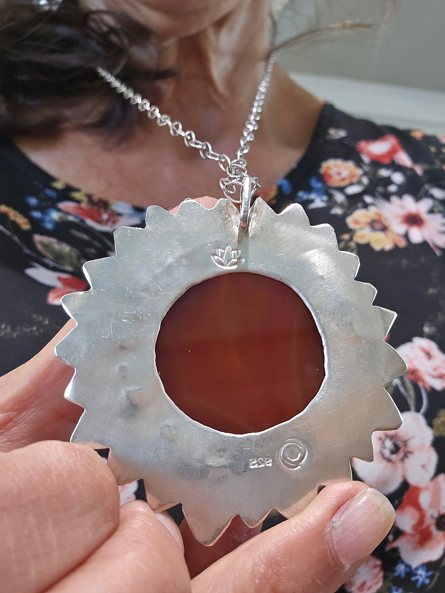 Large Carnelian Sun Pendant Necklace