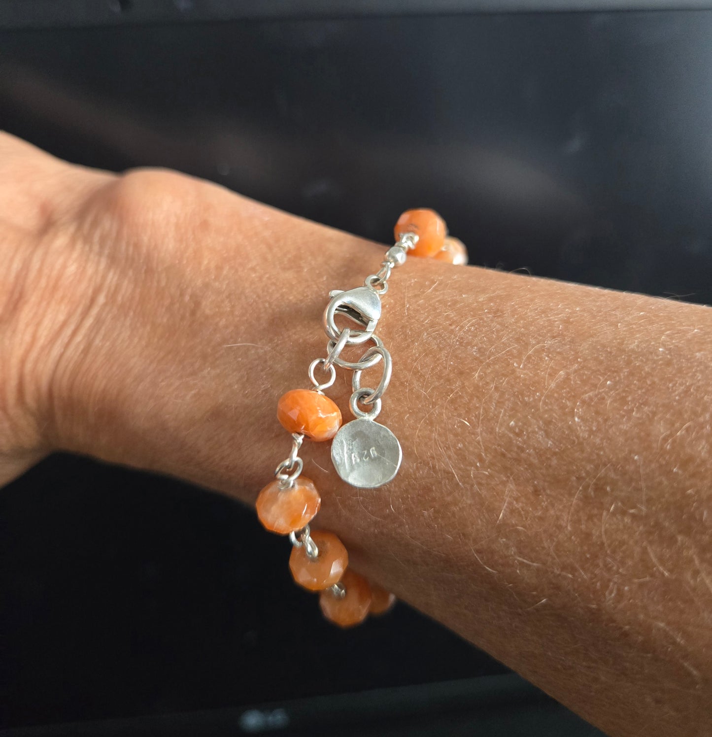 Faceted Orange Calcite Sterling Silver Bracelet